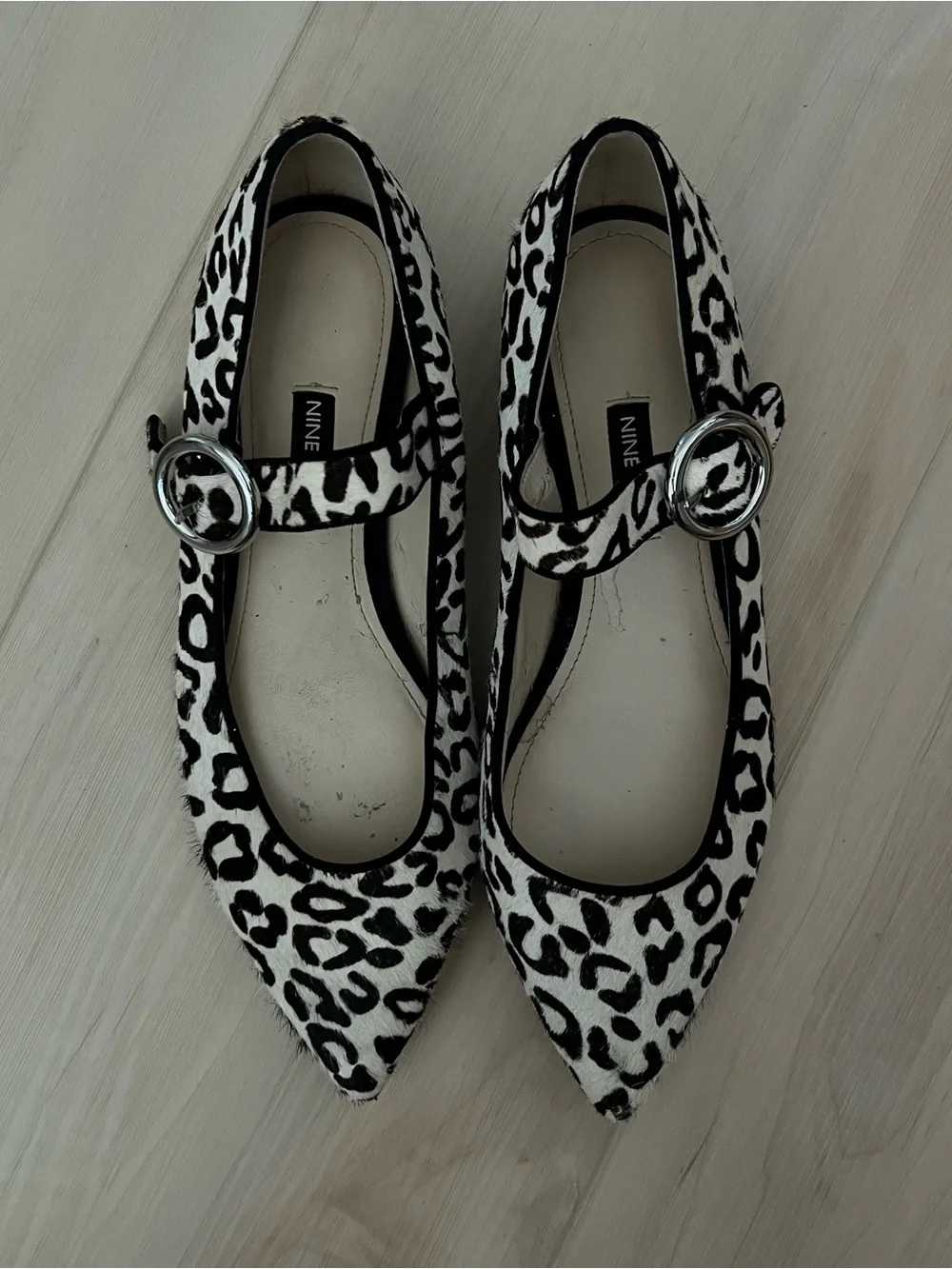 Animal Print Mary Jane Flats in Black & White
